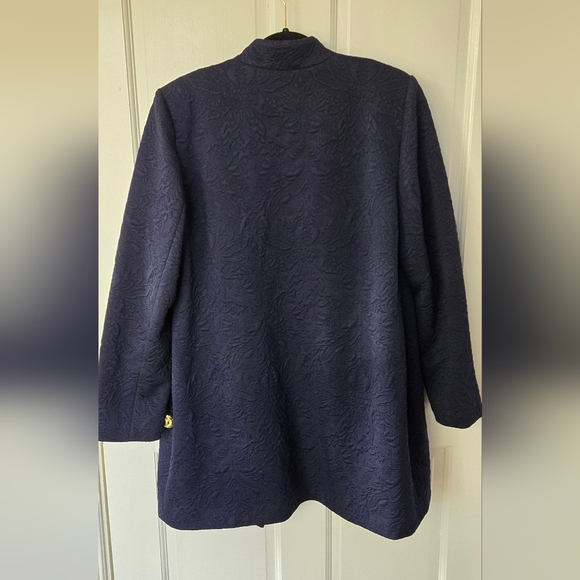 Chico's Navy open jacket jacquard 33" length dress up or down (Ch2) sz 12 - Picture 5 of 10